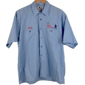 Retro Style Blue Work Shirt Embroidered Vinny Disco Instructor Button Up Size M